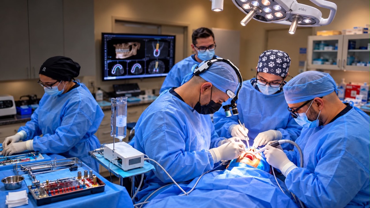 Dr. Omar Vera realizando una cirugía con su equipo